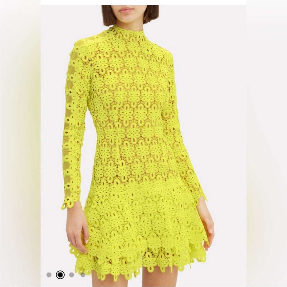Jonathan Simkhai Lace Mini Dress Women’s Size 8 Yellow Guipure Long Sleeve